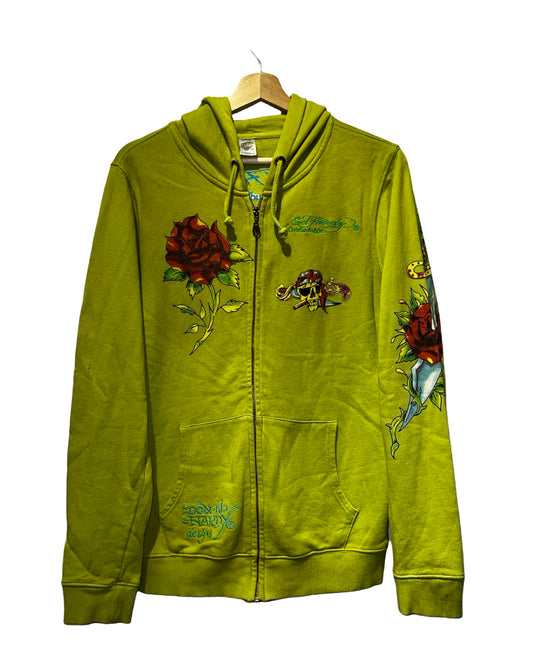 Vintage y2k Ed Hardy Lime Skull Zip Up Hoodie