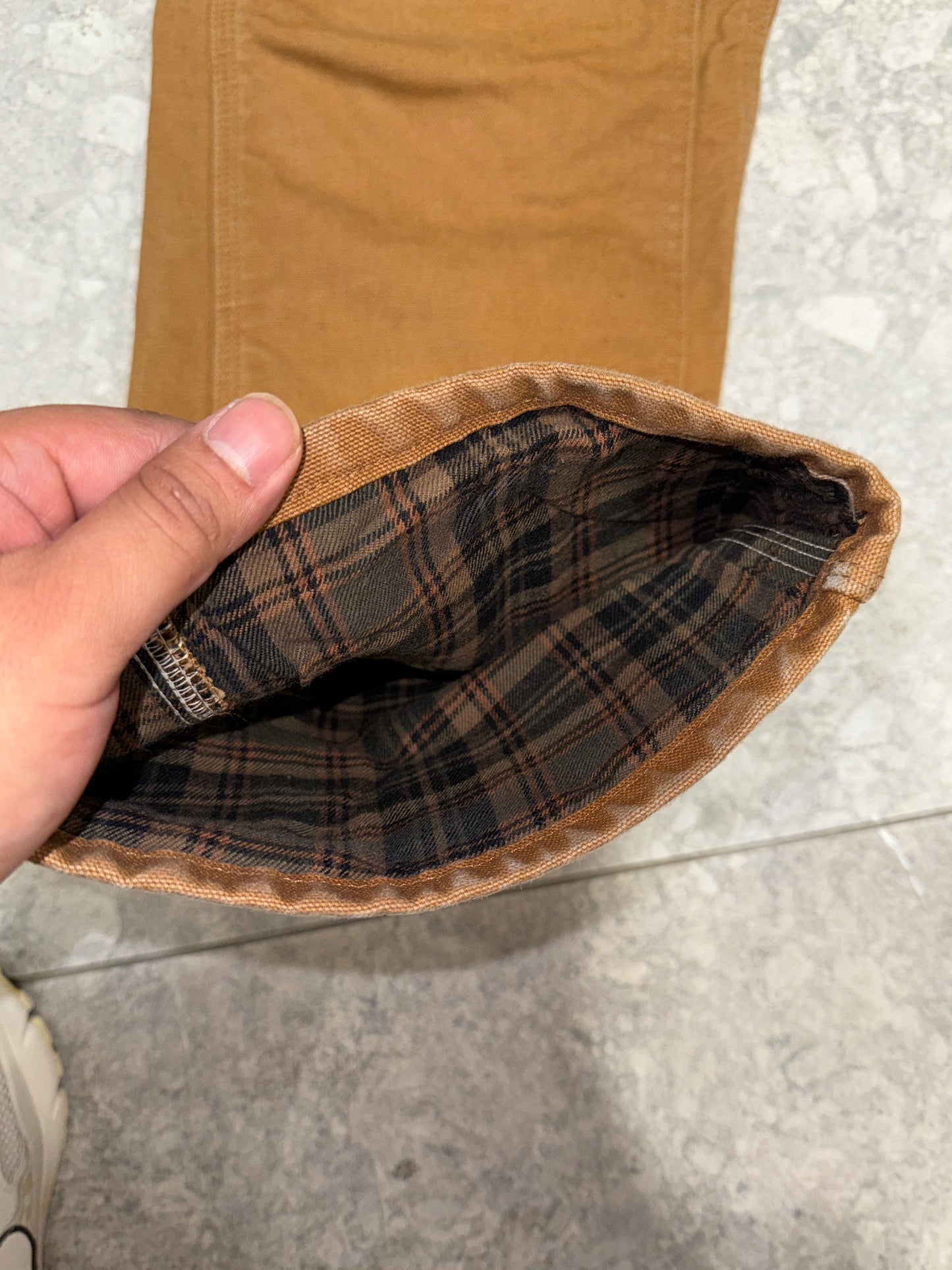 Vintage Carhartt Tan Flannel Double Knee Carpenter Pants size 34