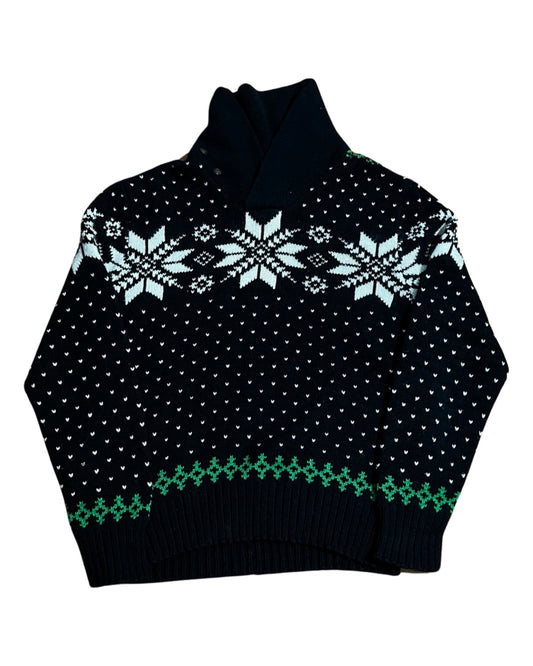 Vintage Polo Ralph Lauren Black Green Snowflake Sweater