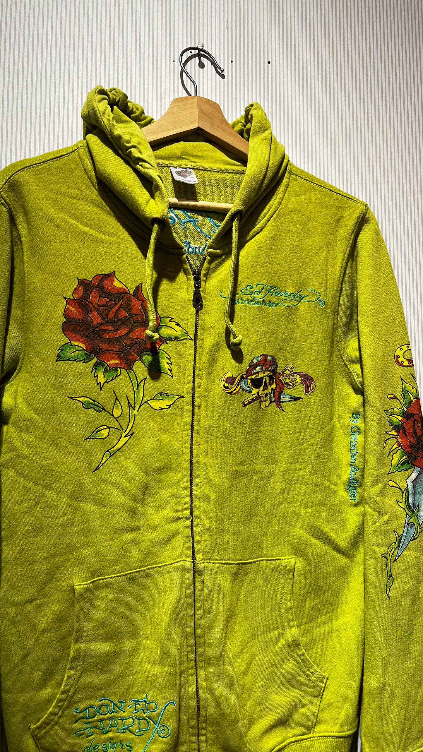 Vintage y2k Ed Hardy Lime Skull Zip Up Hoodie