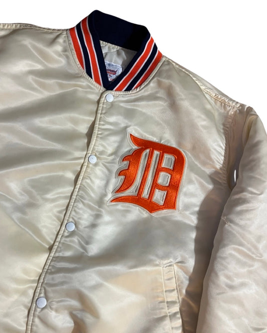 Vintage 90s Rare Detroit Tigers Cream Satin Diamond Starter Jacket