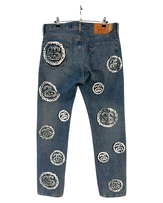 34 x 34 Stussy x Denim Tears 501 Indigo Jeans