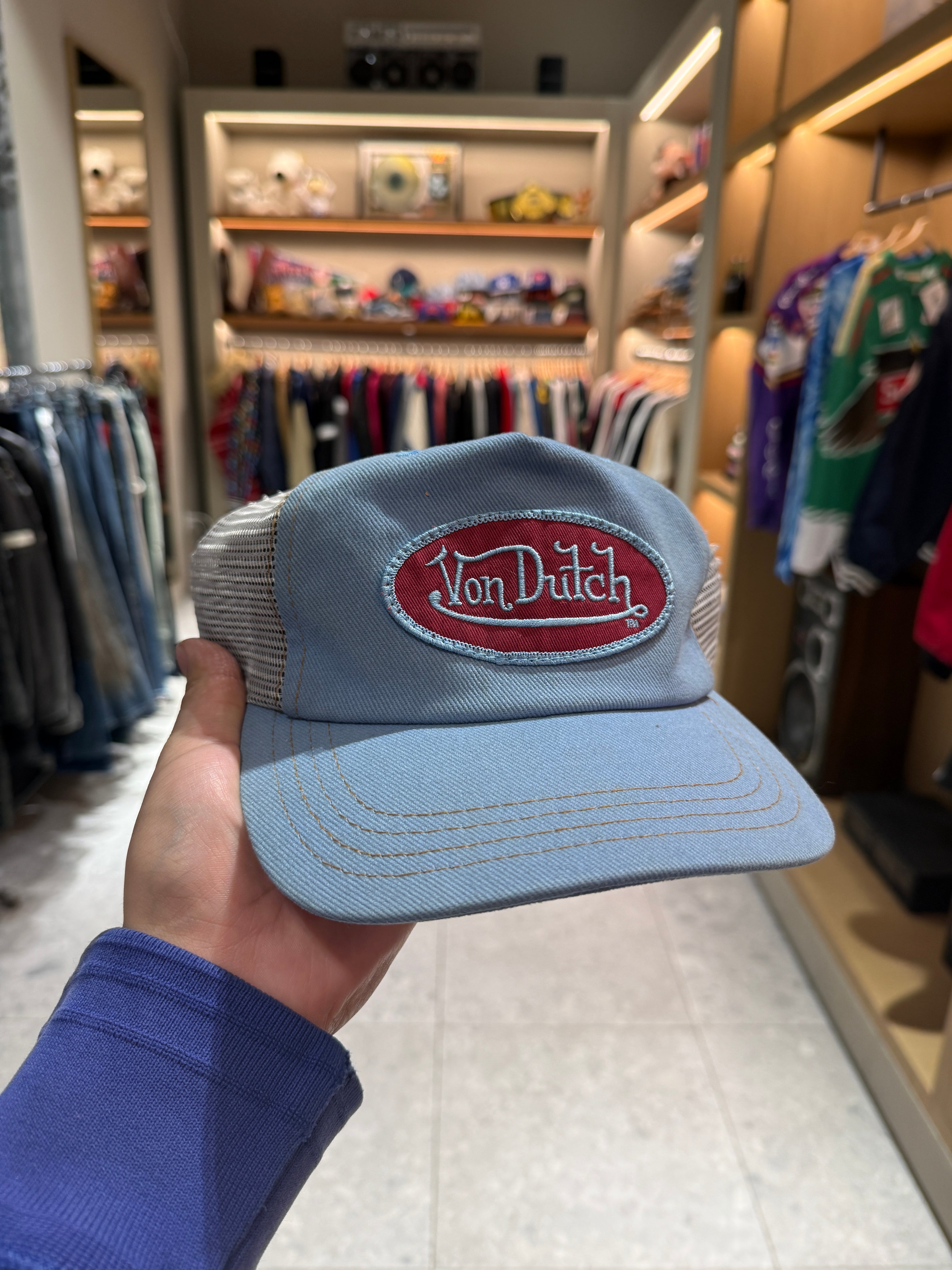 Vintage y2k Von Dutch Blue Burgundy Trucker Snapback Hat