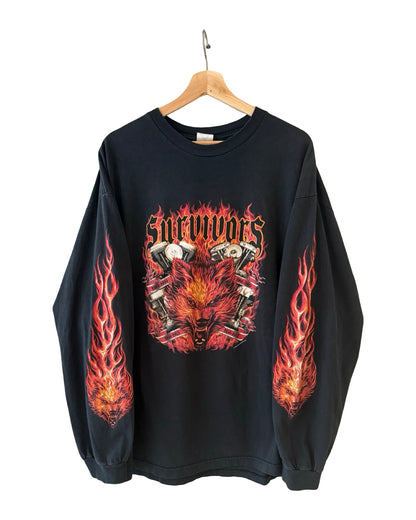 Vintage 2004 Wolfhead Survivors Flames L/S Tee
