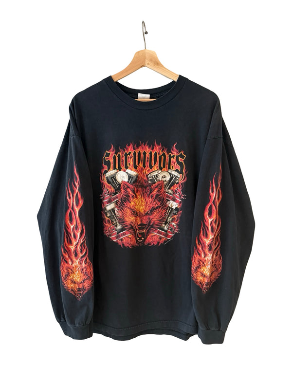 Vintage 2004 Wolfhead Survivors Flames L/S Tee