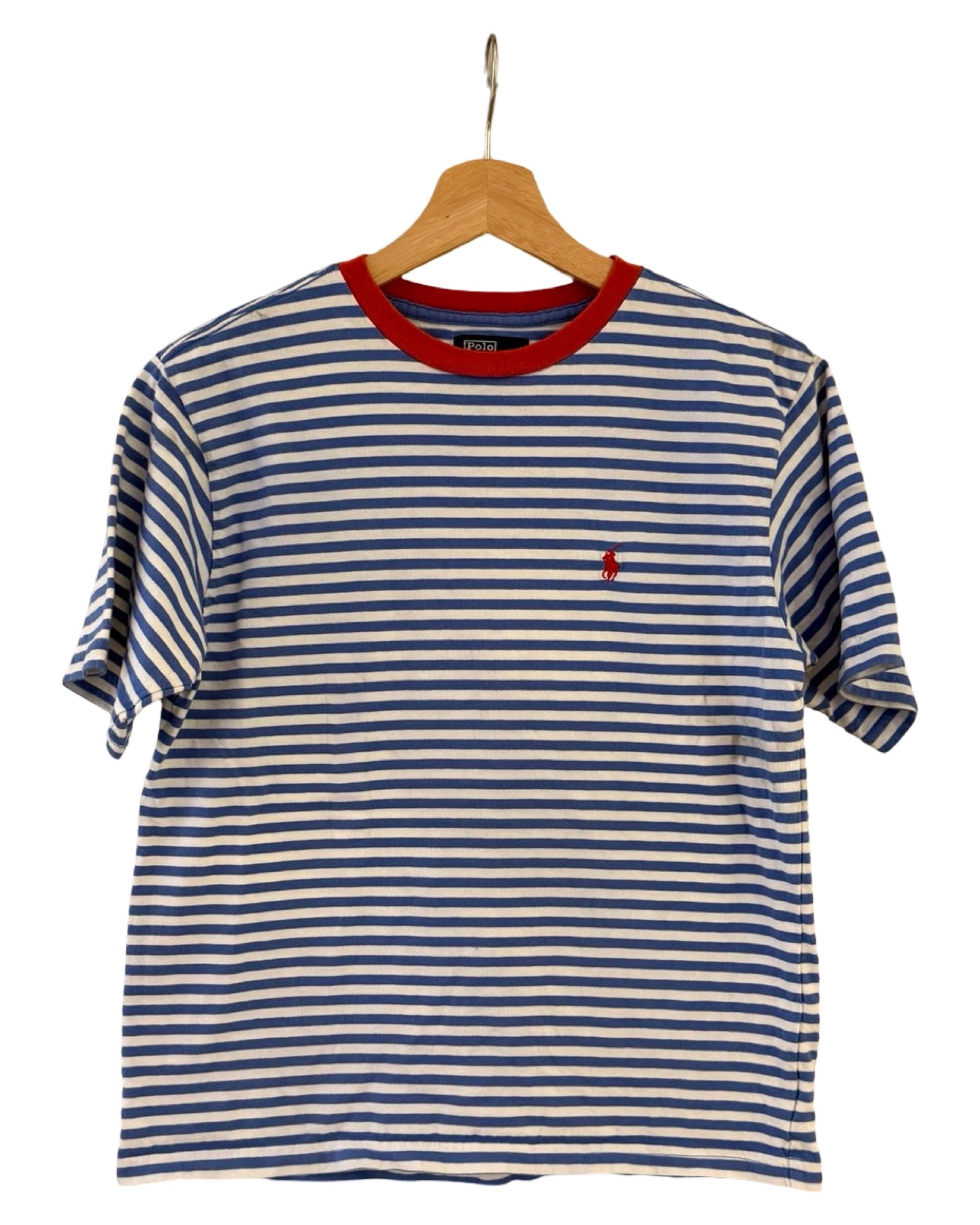 Womens Vintage Polo Ralph Lauren Blue Red Striped Tee