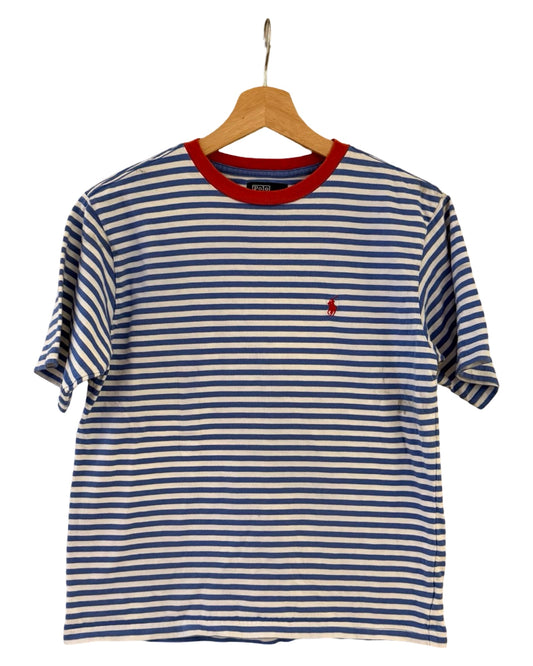 Womens Vintage Polo Ralph Lauren Blue Red Striped Tee