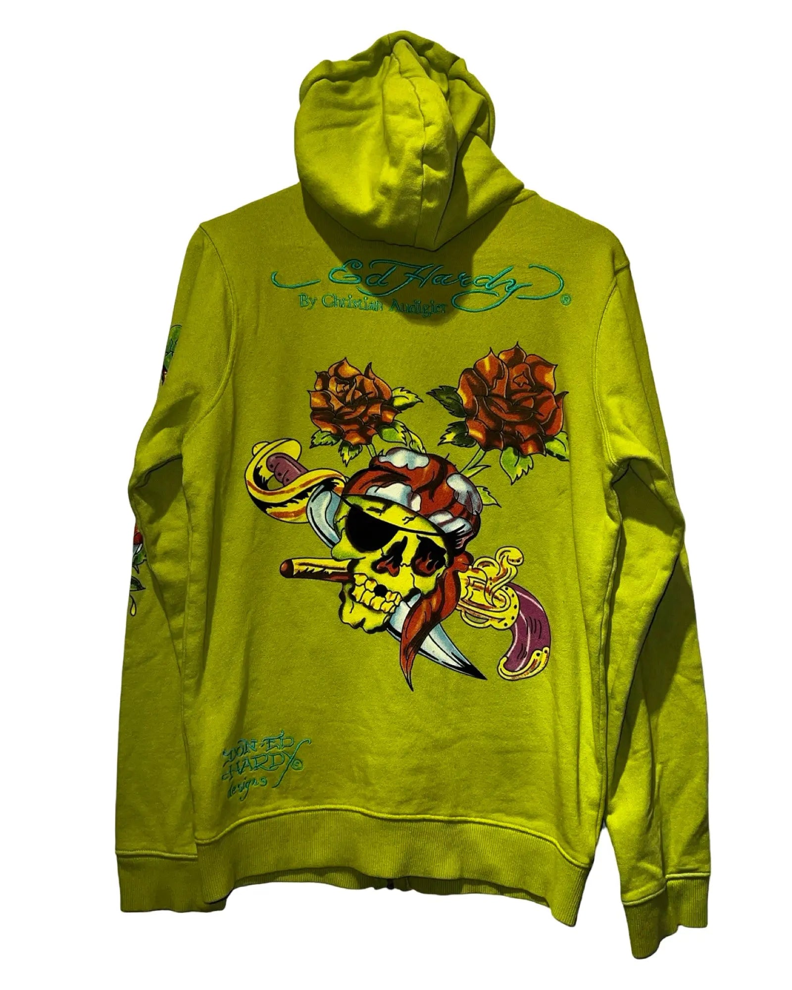Vintage y2k Ed Hardy Lime Skull Zip Up Hoodie KIF Vintage