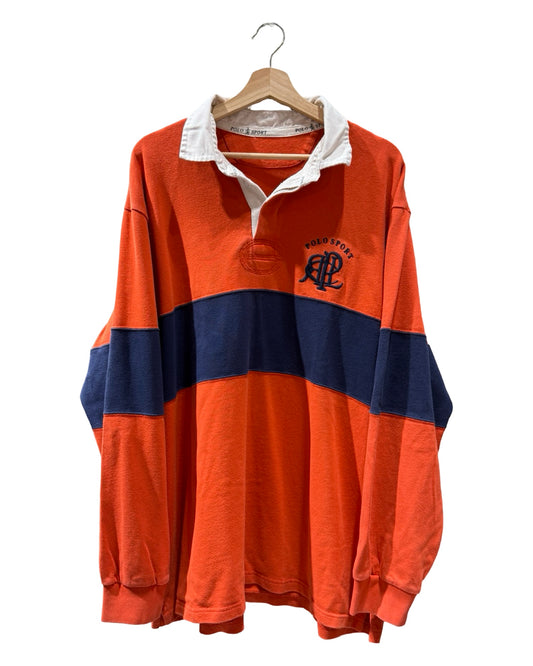 Vintage 90s Polo Sport Ralph Lauren 4 L/S Orange Blue Rugby Shirt