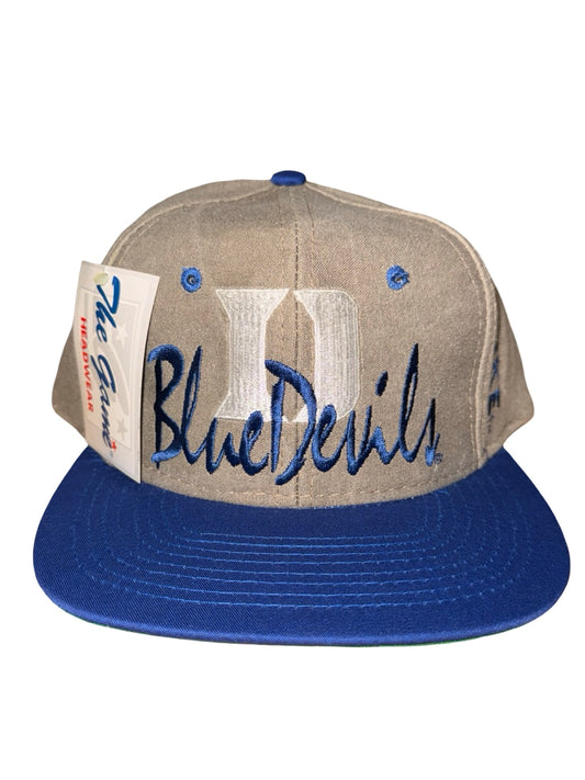 Vintage 90s Duke University Blue Devil Script Snapback Hat