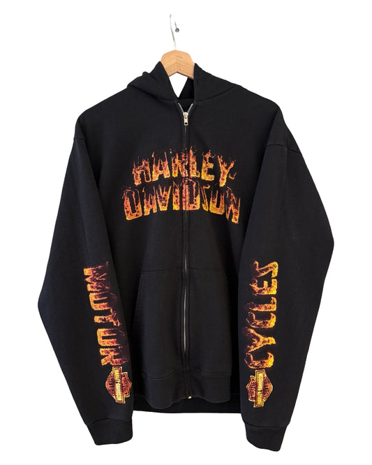 Vintage Harley Davidson Flames Zip Up Hoodie