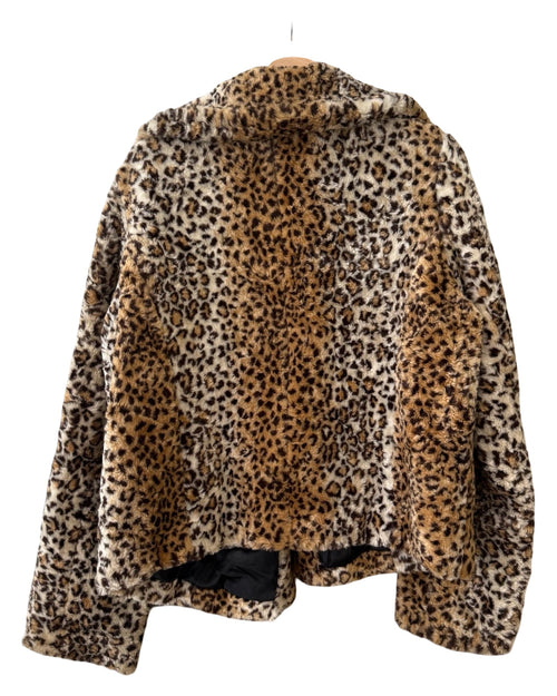 Womens Vintage Leopard Print Faux Fur Coat