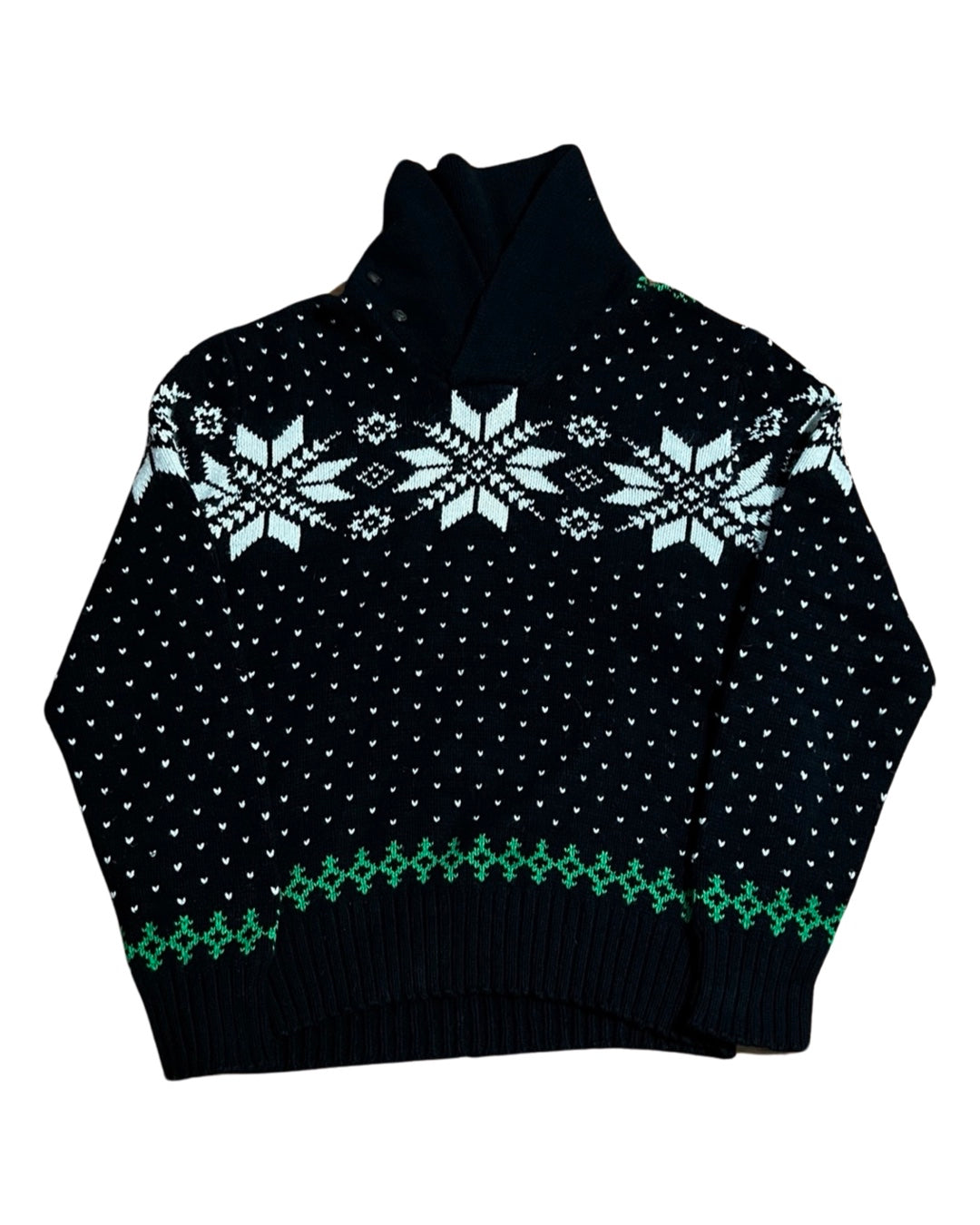 Vintage Polo Ralph Lauren Black Green Snowflake Sweater