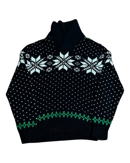 Vintage Polo Ralph Lauren Black Green Snowflake Sweater