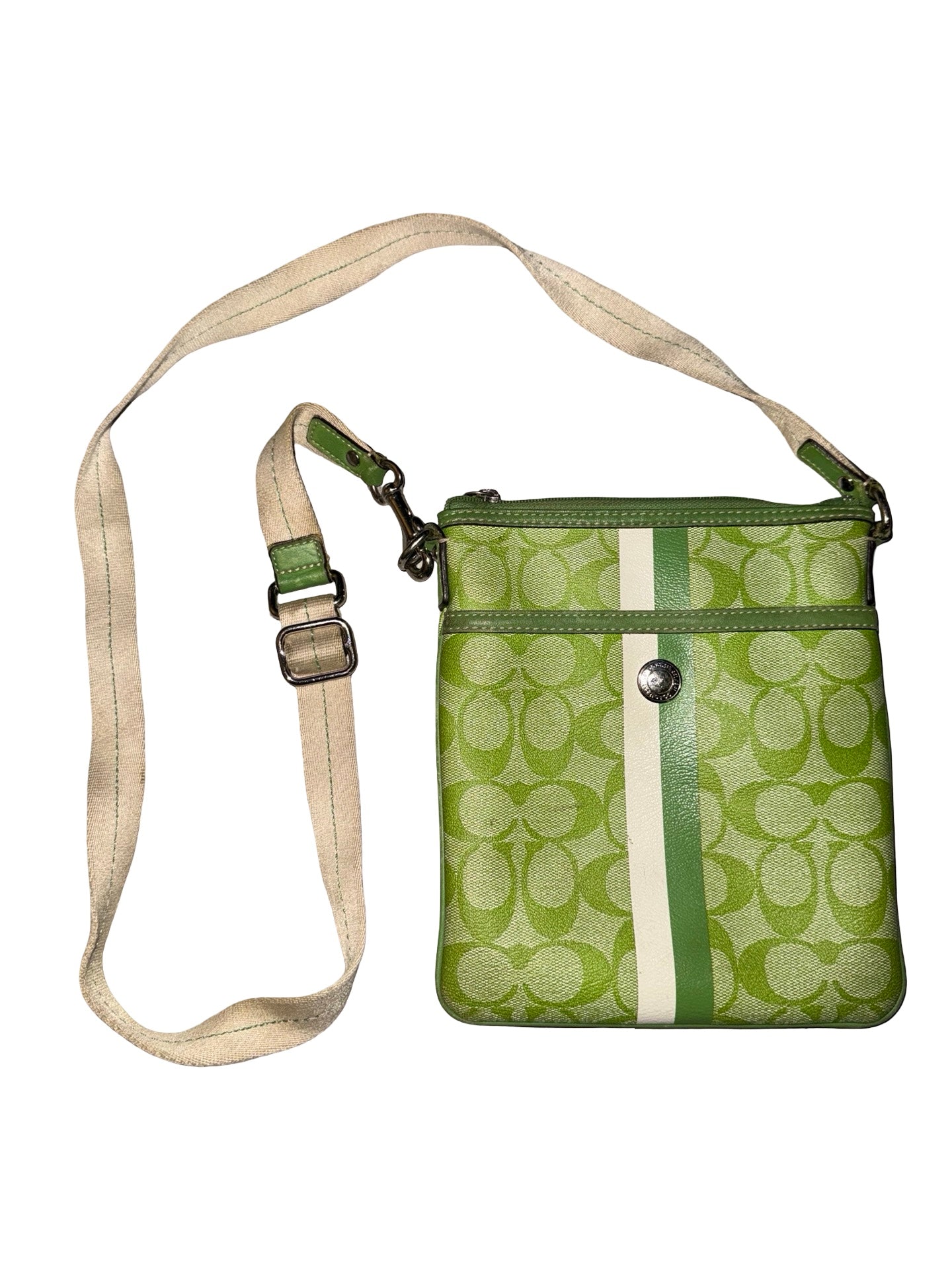 Vintage Coach Green Signature Monogram Sidebag