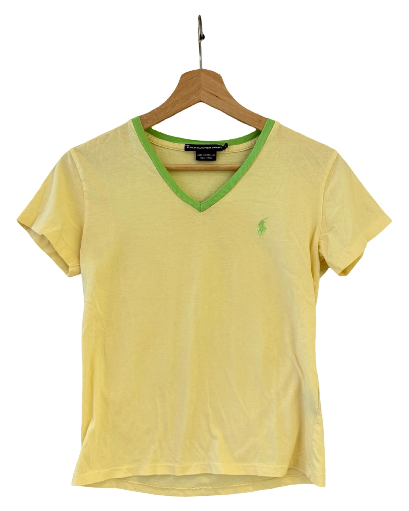 レディース ヴィンテージ ラルフローレン スポーツ 黄緑 VネックTシャツ