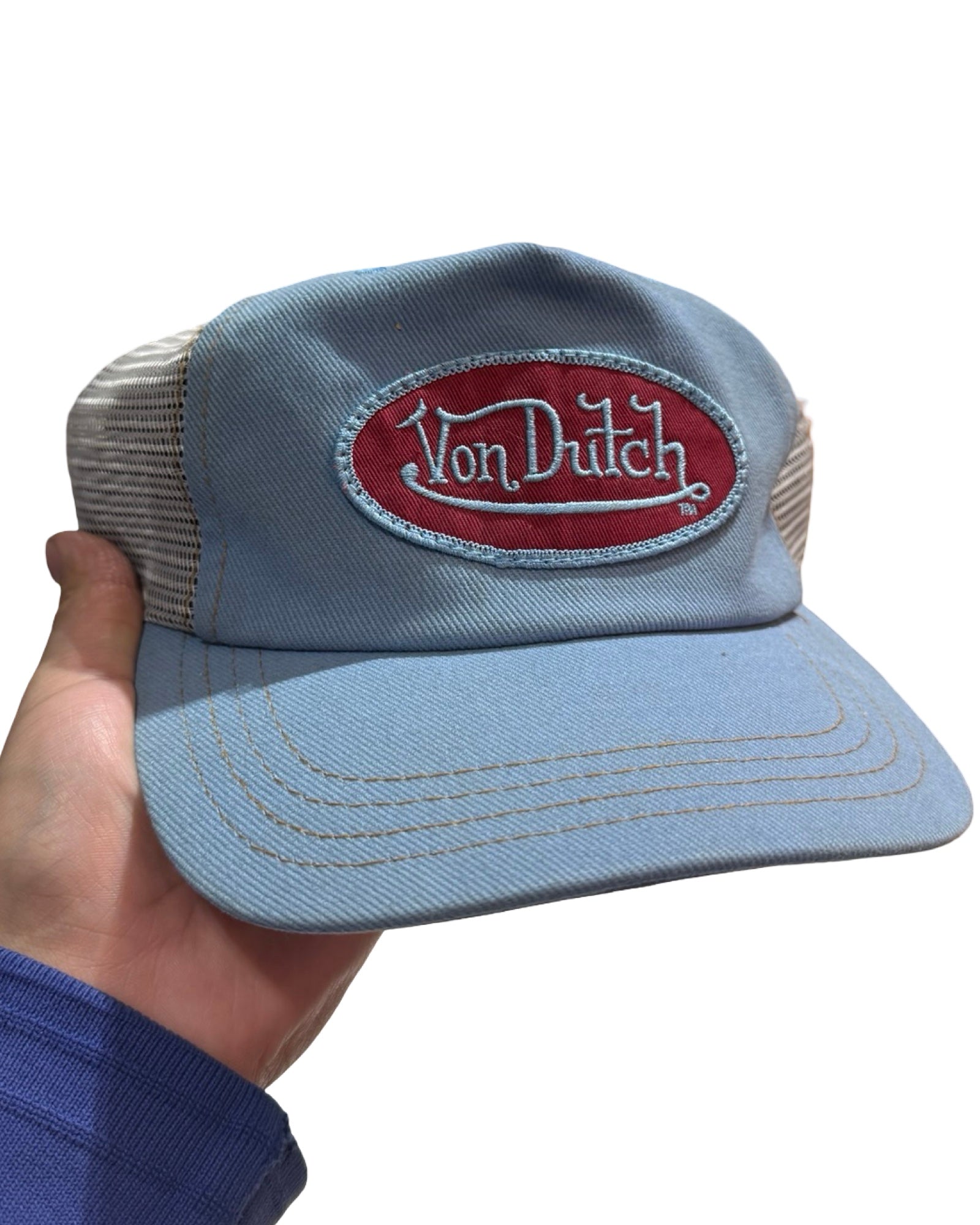 Gorra trucker Von Dutch y2k azul burdeos vintage con cierre a presión