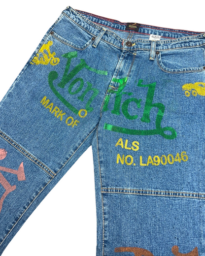 W 9 / M 29 Vintage Von Dutch Sample Big Print Jeans