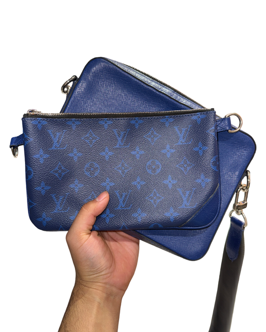 Louis Vuitton Trio Monogram Taigarama Cobalt Blue Messenger Bag