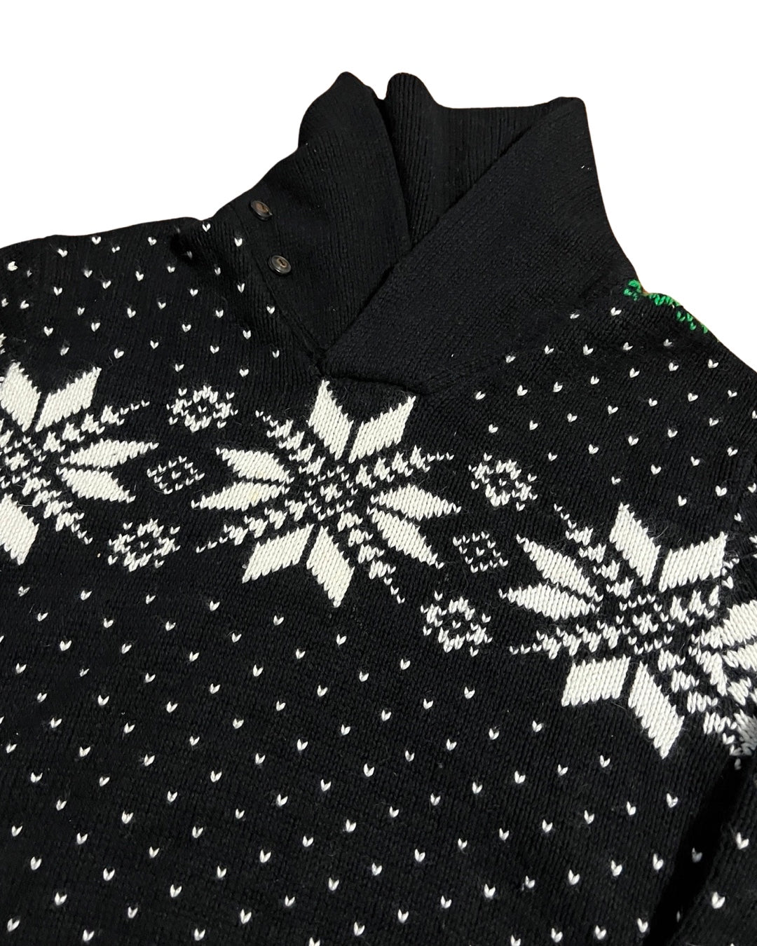 Vintage Polo Ralph Lauren Black Green Snowflake Sweater