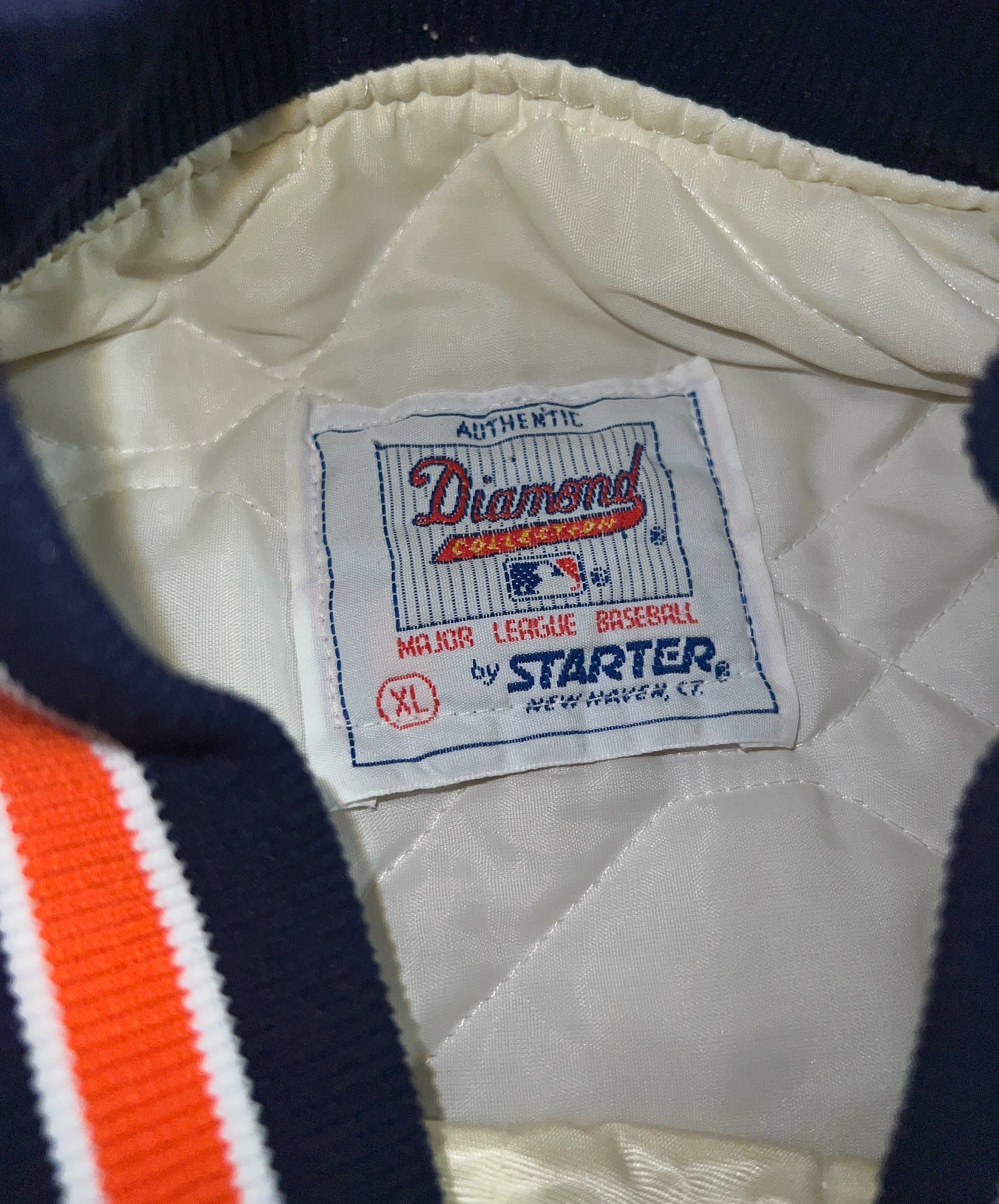 Vintage 90s Rare Detroit Tigers Cream Satin Diamond Starter Jacket