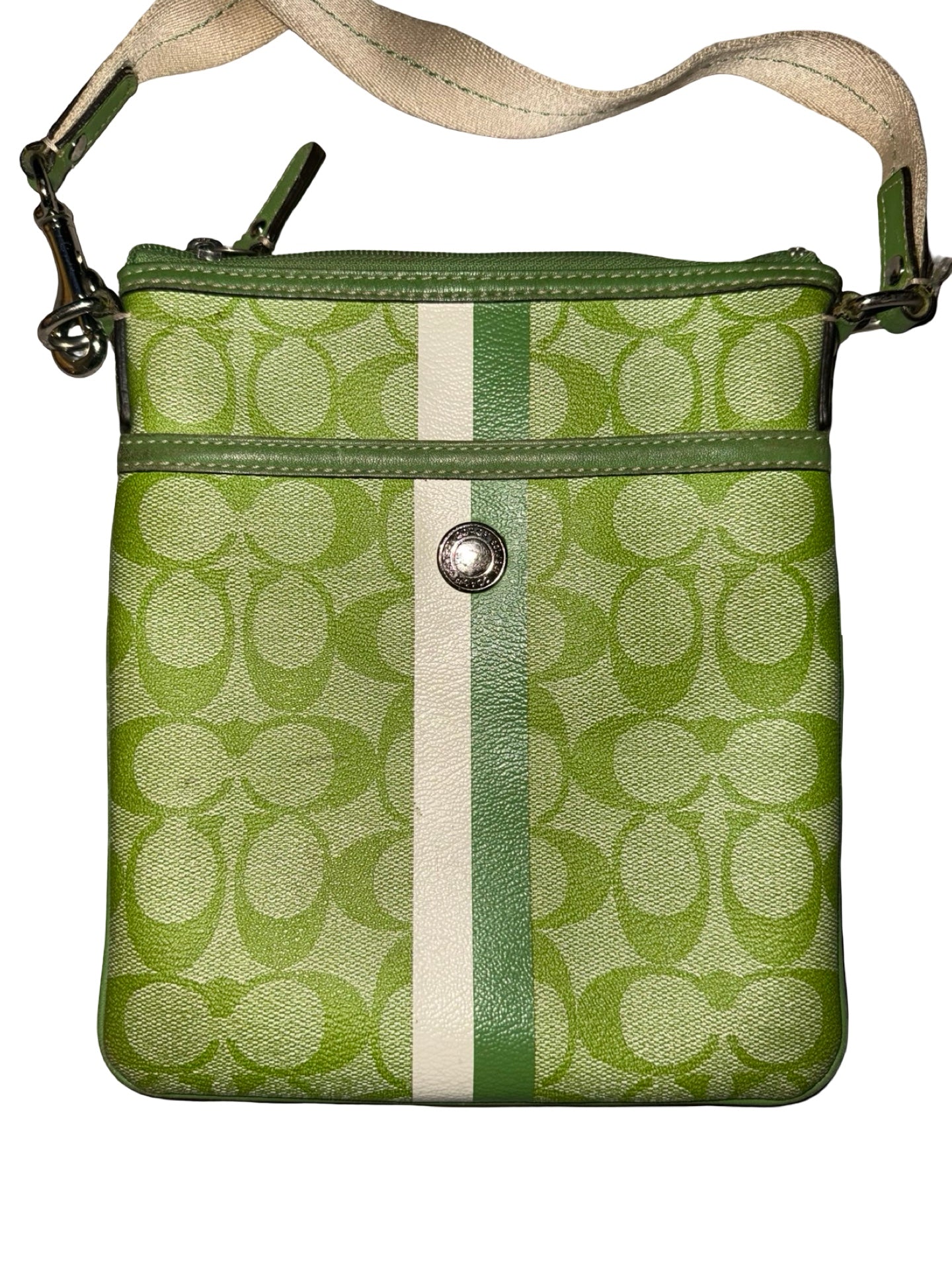 Vintage Coach Green Signature Monogram Sidebag