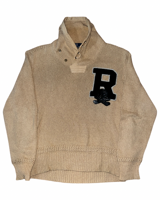 Vintage Ralph Lauren Knitted Skull Patch Varsity Sweater
