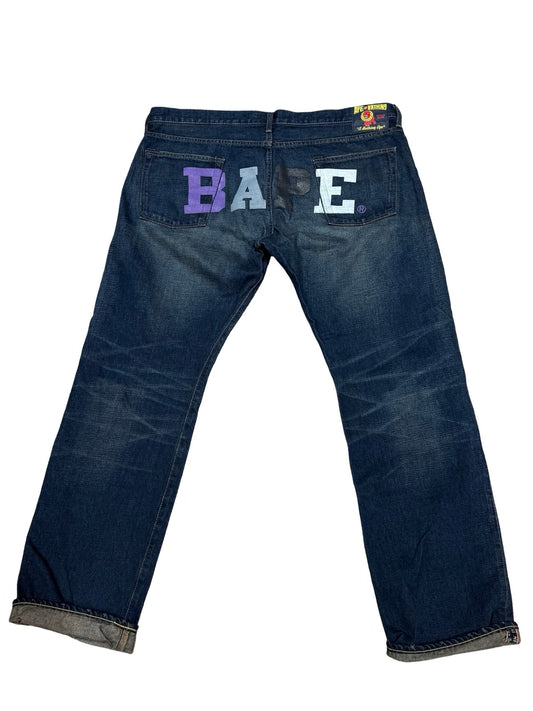 Rare y2k BAPE Human Made Baggy Spellout Jeans size 40