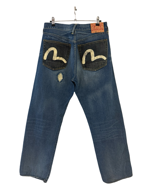 Vintage 00s Evisu Distressed Faded Denim Baggy Jeans 33