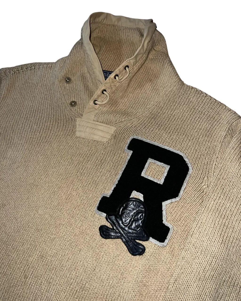 Vintage Ralph Lauren Knitted Skull Patch Varsity Sweater KIF Vintage