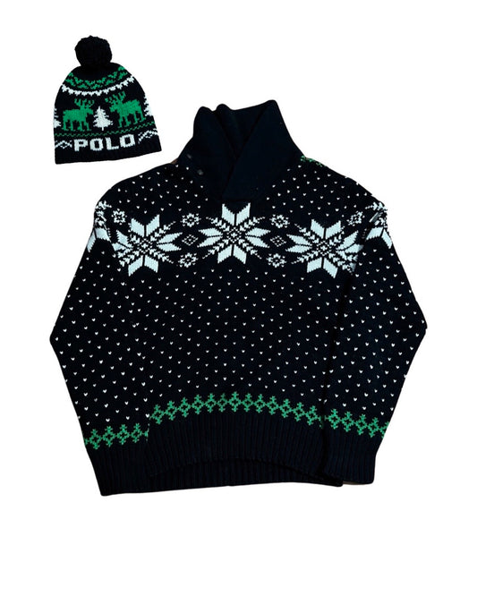 Vintage Polo Ralph Lauren Black Green Snowflake Sweater