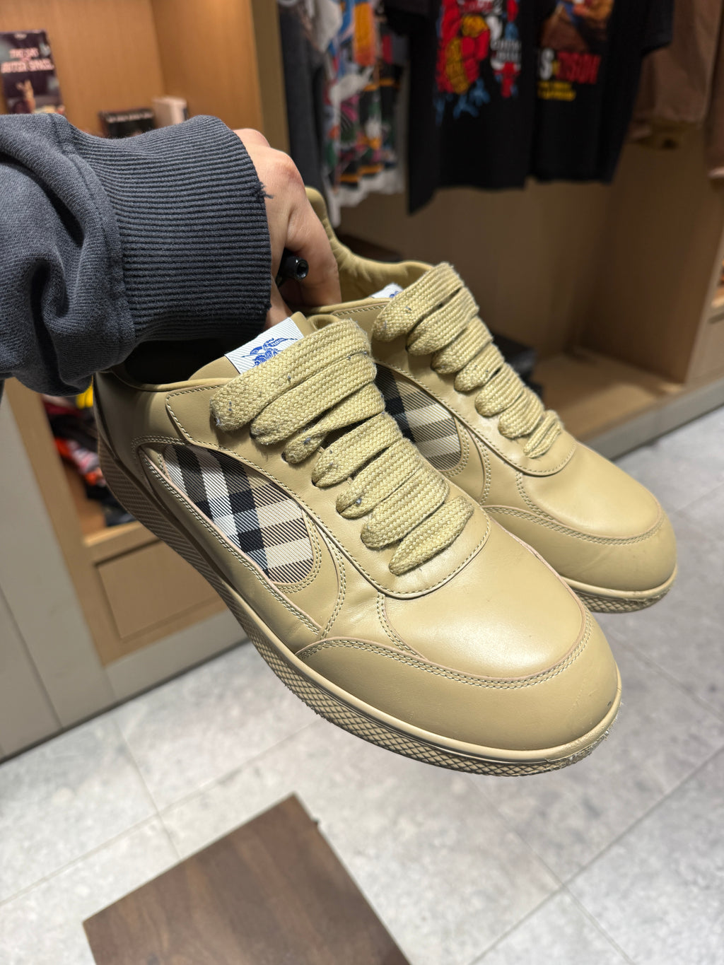 US 10 Burberry Leather Check Terrace Sand Sneakers KIF Vintage