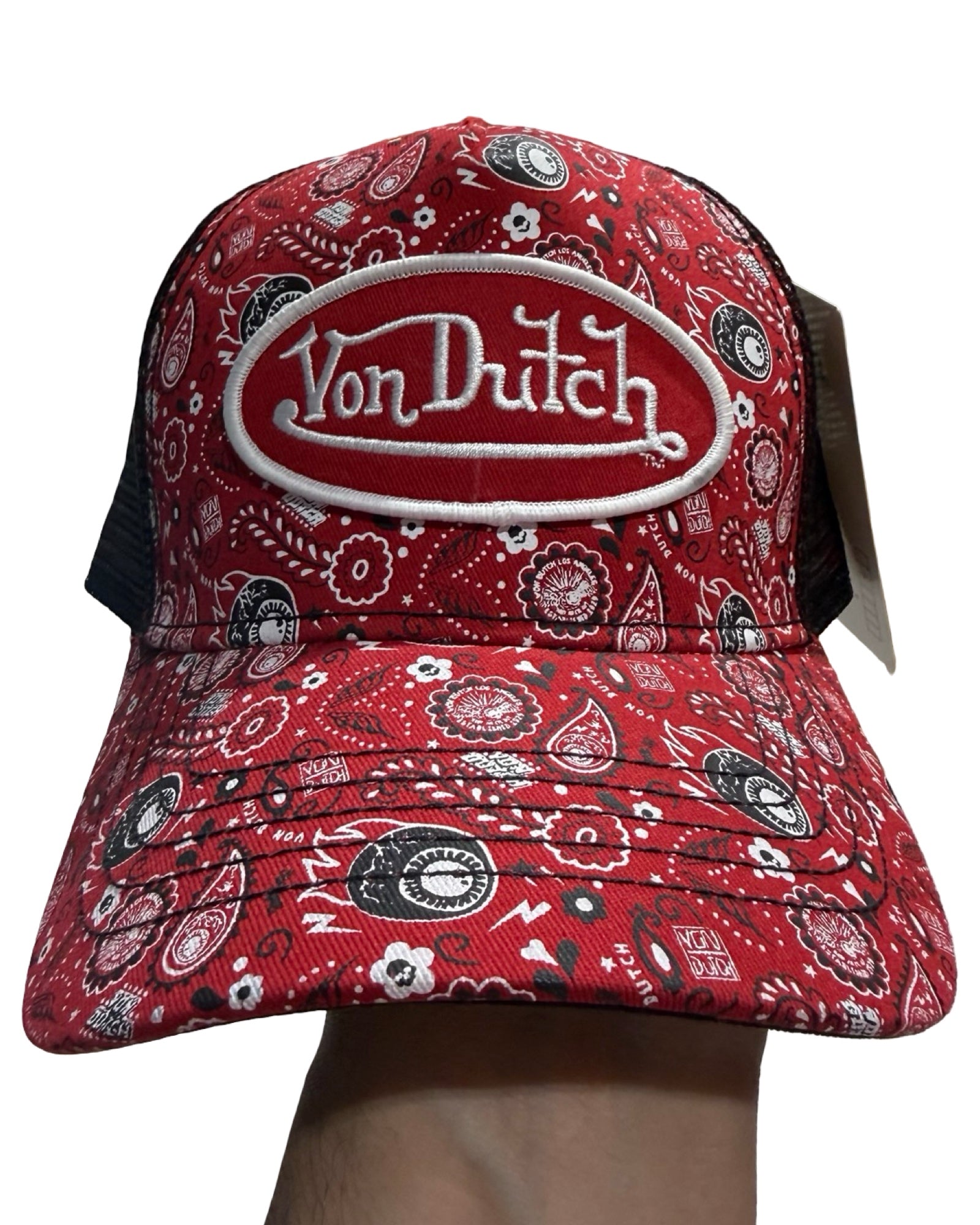 Von Dutch Red Paisley Print Sample Trucker Hat