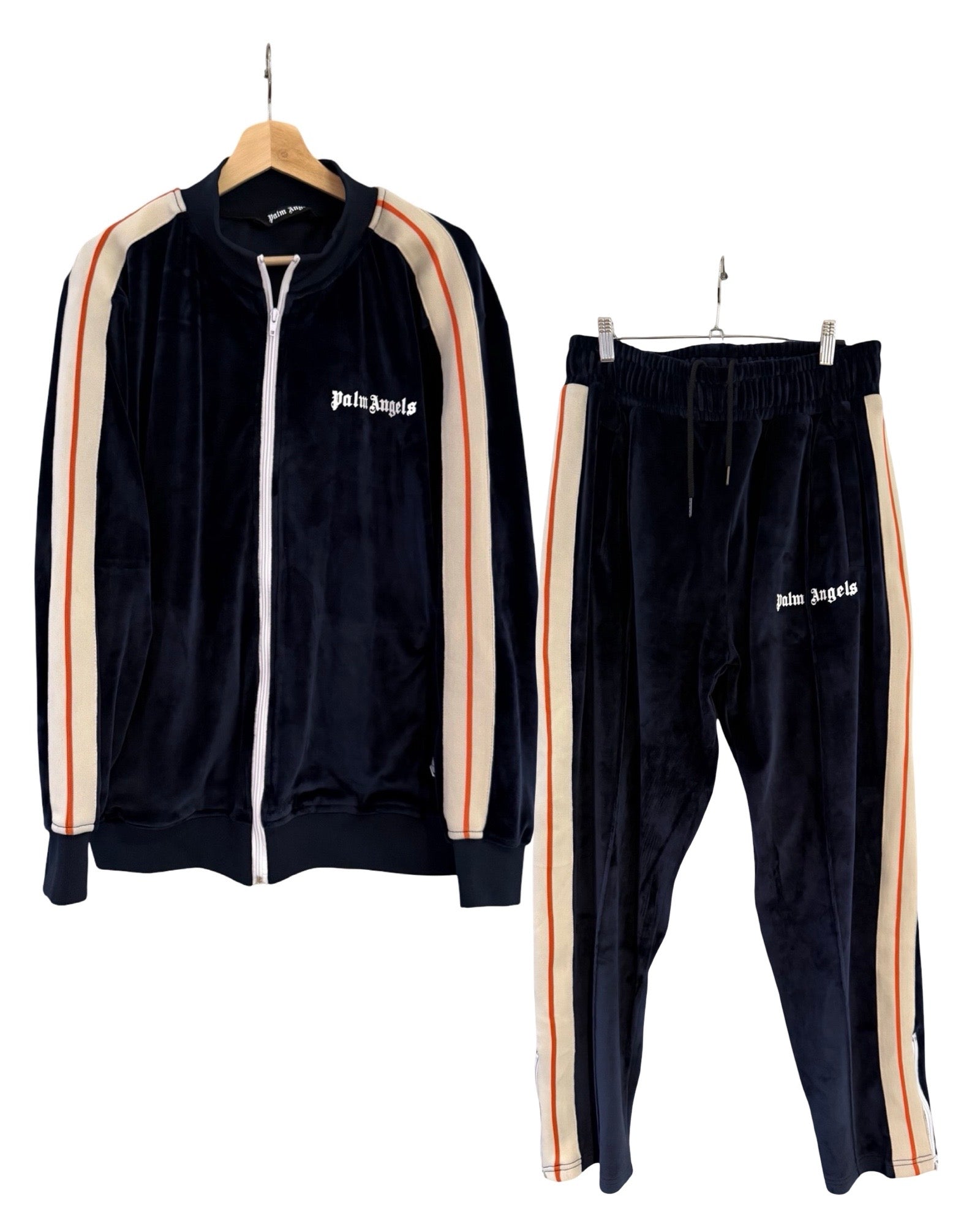 Palm Angels Blue Velvet Tracksuit Top & Bottom Set