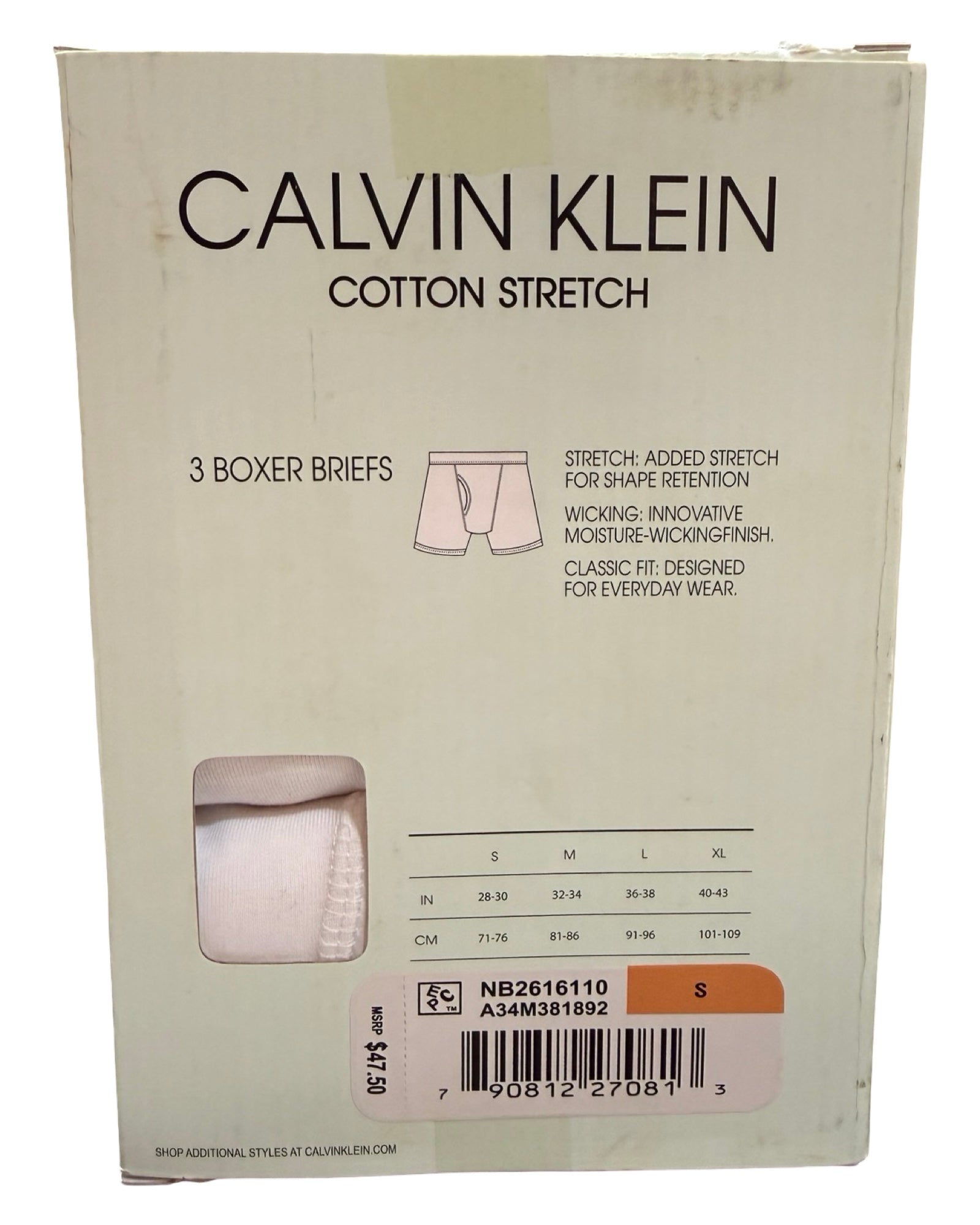 カルバン・クライン メンズ クラシック ボクサーブリーフ 3枚組 ホワイト コットン