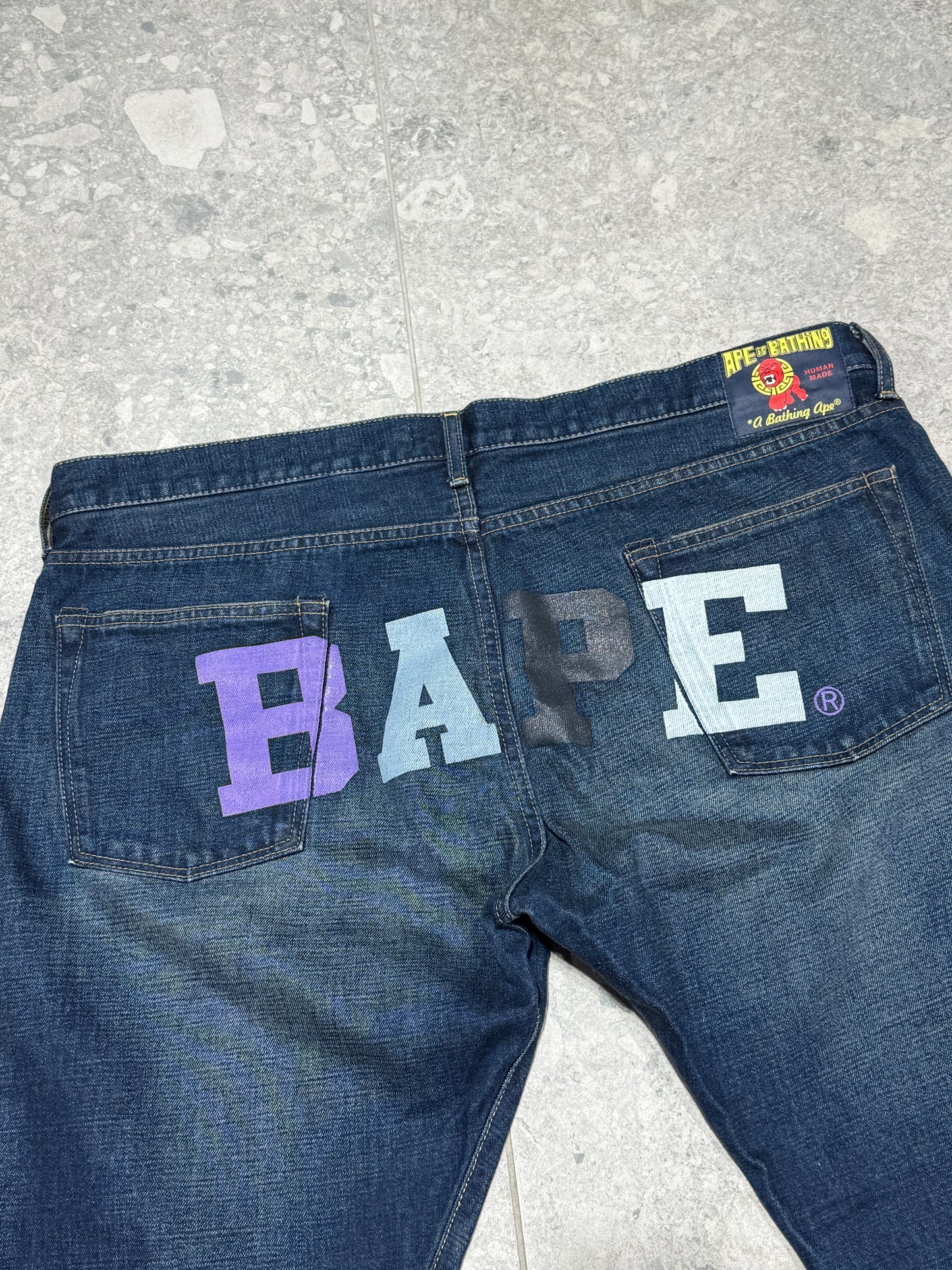 Rare y2k BAPE Human Made Baggy Spellout Jeans size 40