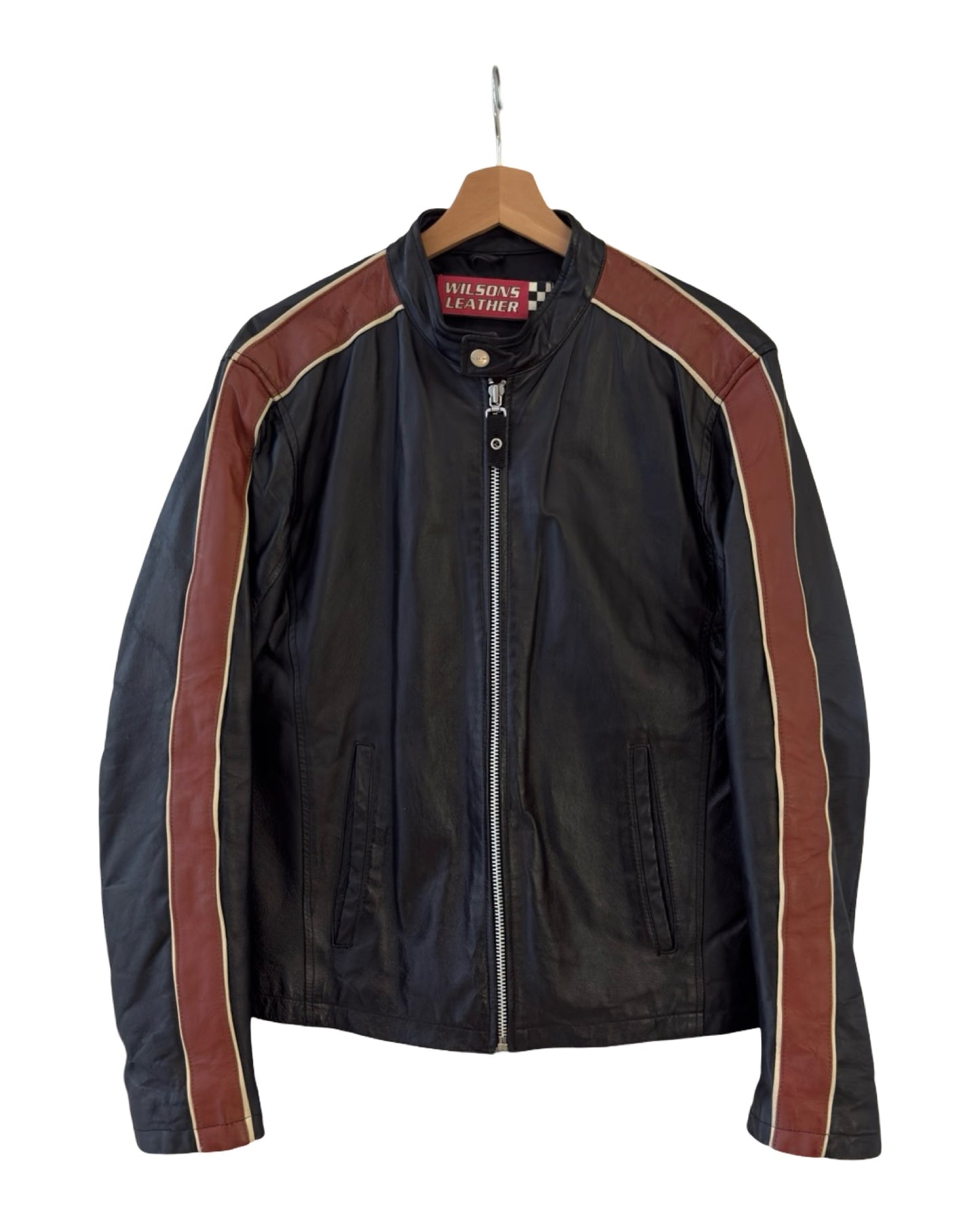 Vintage 90s Wilson Leathers Moto Orange Striped Jacket