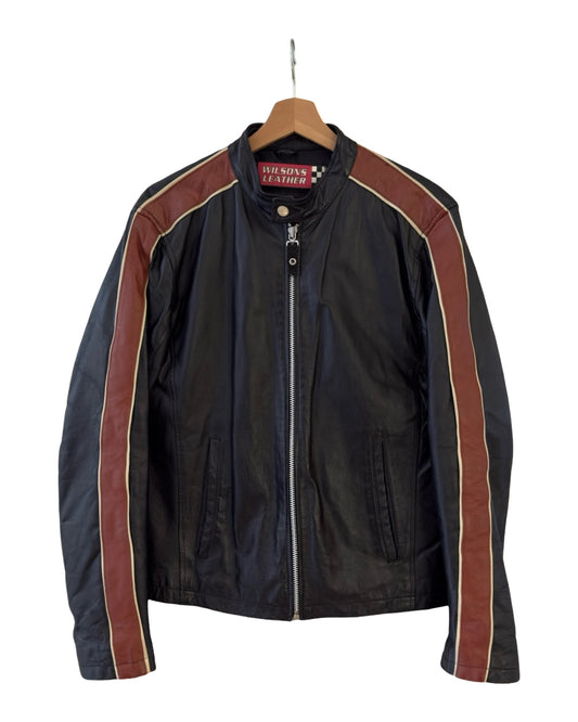 Vintage 90s Wilson Leathers Moto Orange Striped Jacket