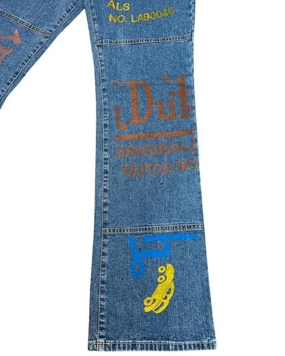 W 9 / M 29 Vintage Von Dutch Sample Big Print Jeans