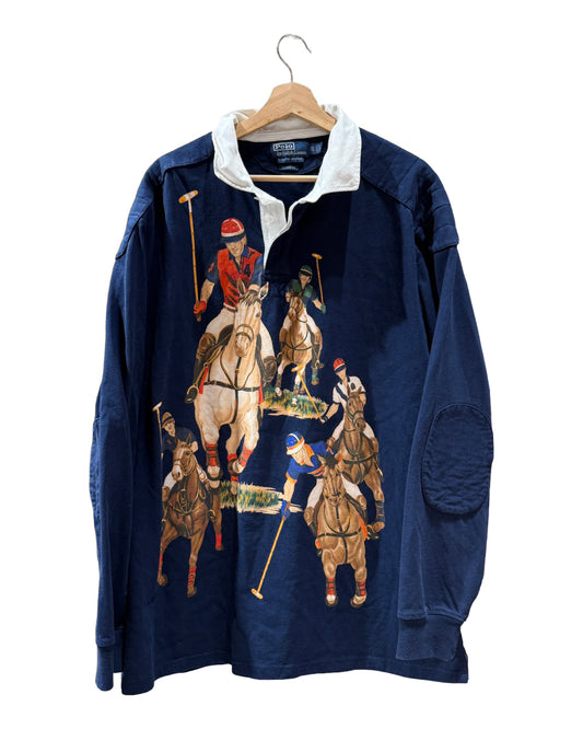 Vintage Polo Ralph Lauren Five Horsemen Navy L/S Rugby Shirt