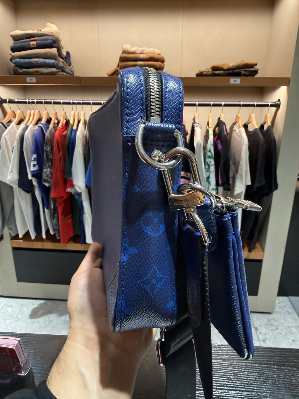 Louis Vuitton Trio Monogram Taigarama Cobalt Blue Messenger Bag KIF Vintage