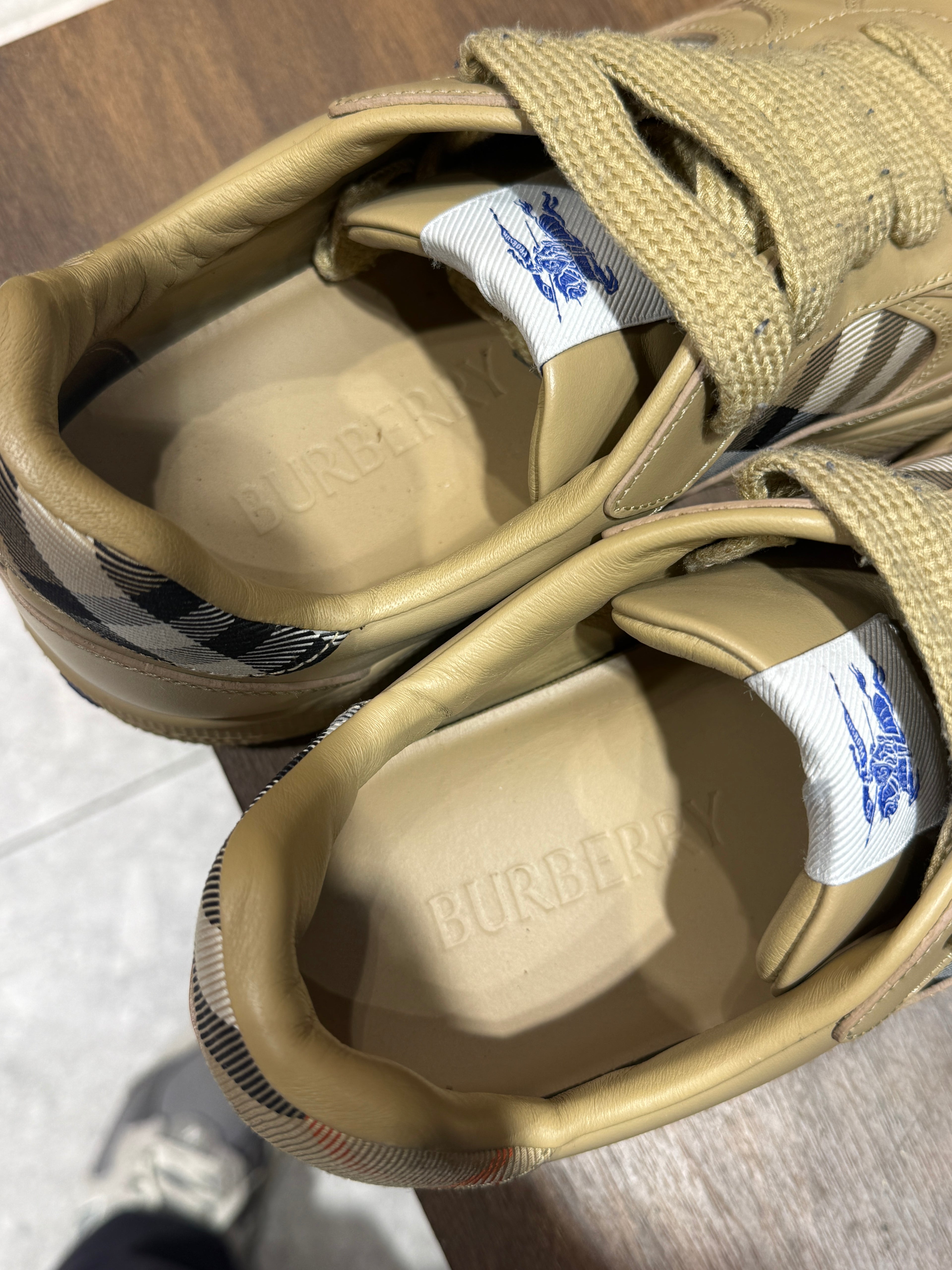 US 10 Burberry Leather Check Terrace Sand Sneakers KIF Vintage