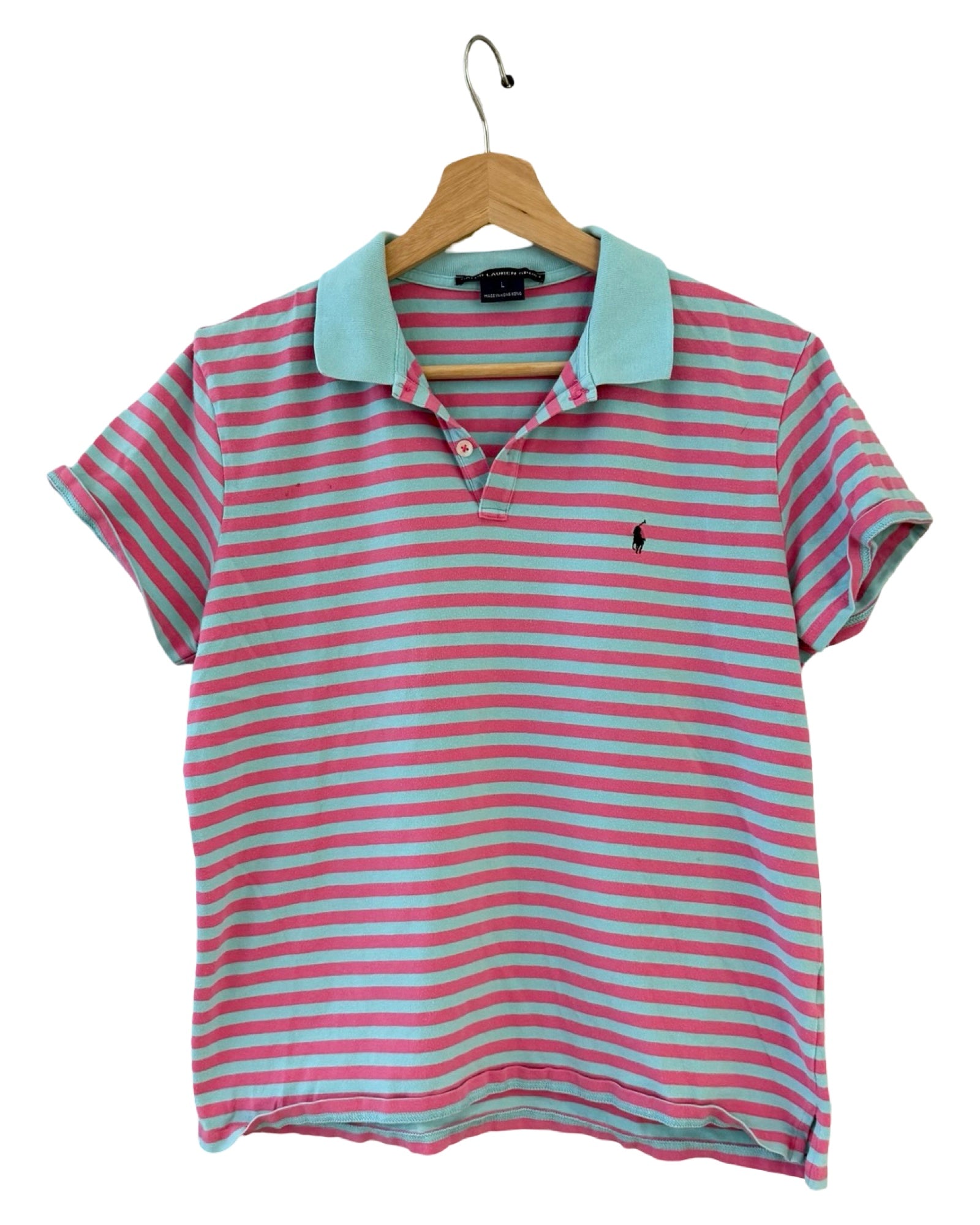 レディース ヴィンテージ ラルフローレン スポーツ ピンク ブルー ストライプ ポロ