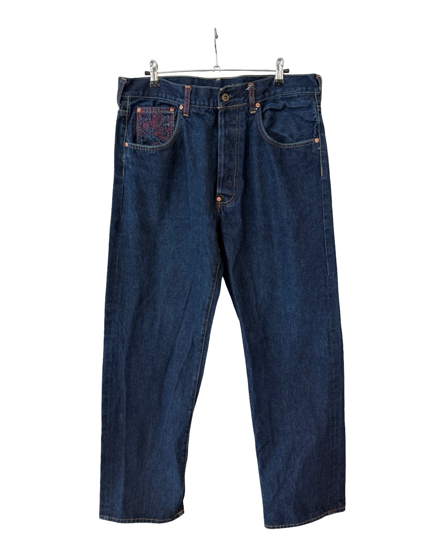 Vintage 36x32 y2k Red Monkey Embroidered Baggy Jeans