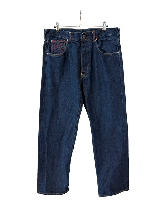 Vintage 36x32 y2k Red Monkey Embroidered Baggy Jeans