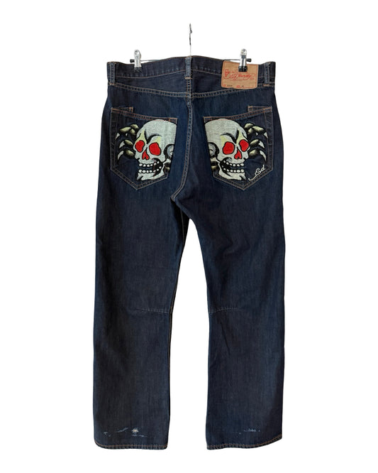 Vintage 36x32 Ed Hardy Baggy Embroidered Jeans