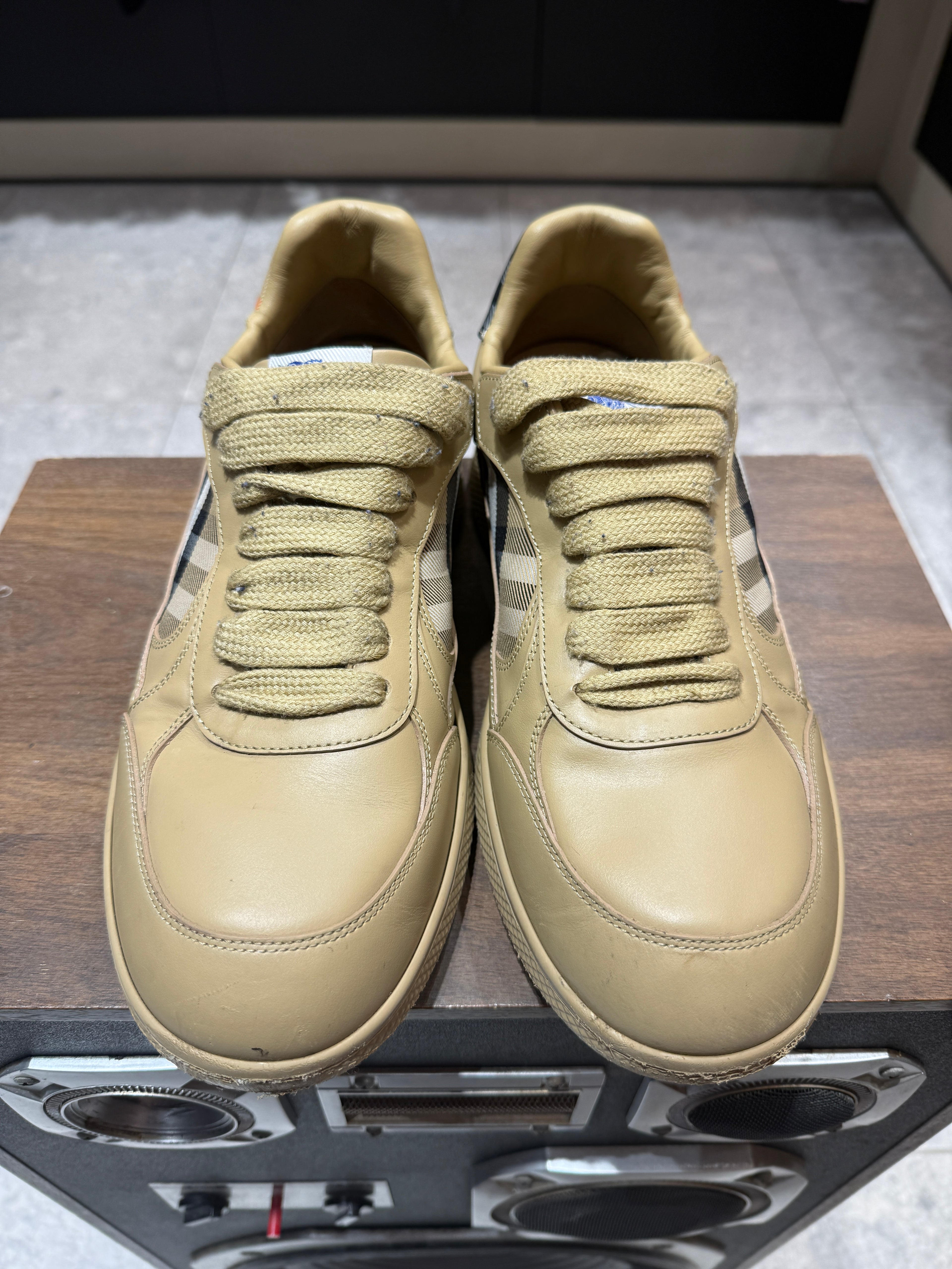 US 10 Burberry Leather Check Terrace Sand Sneakers KIF Vintage