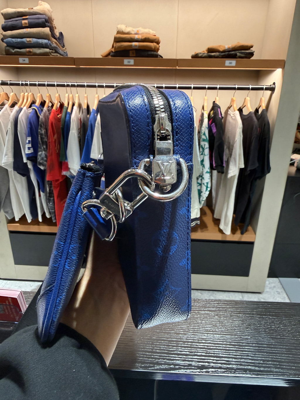 Louis Vuitton Trio Monogram Taigarama Cobalt Blue Messenger Bag KIF Vintage