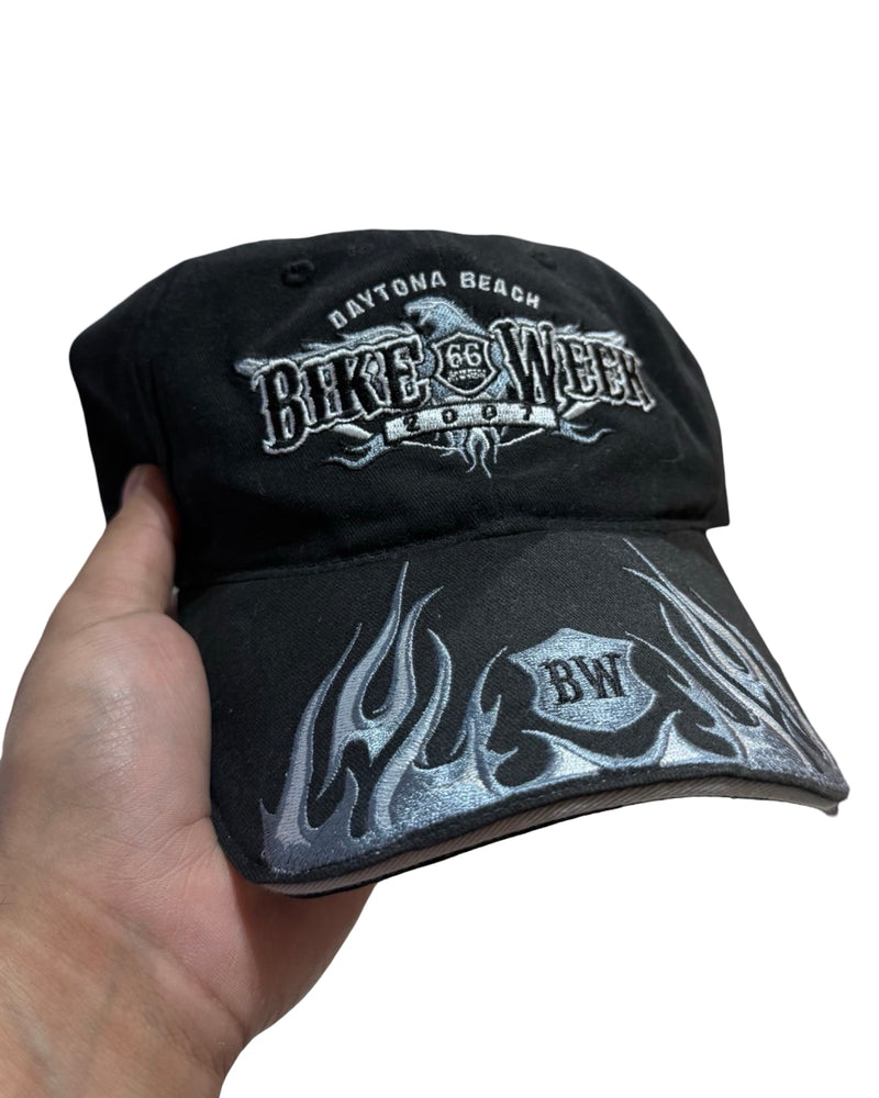 Vintage 2007 Bike Week Black Flames Strapback Hat