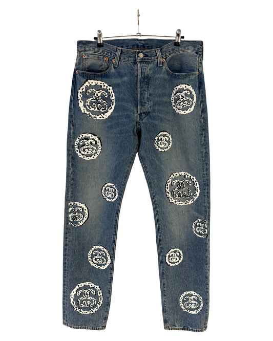 34 x 34 Stussy x Denim Tears 501 Indigo Jeans